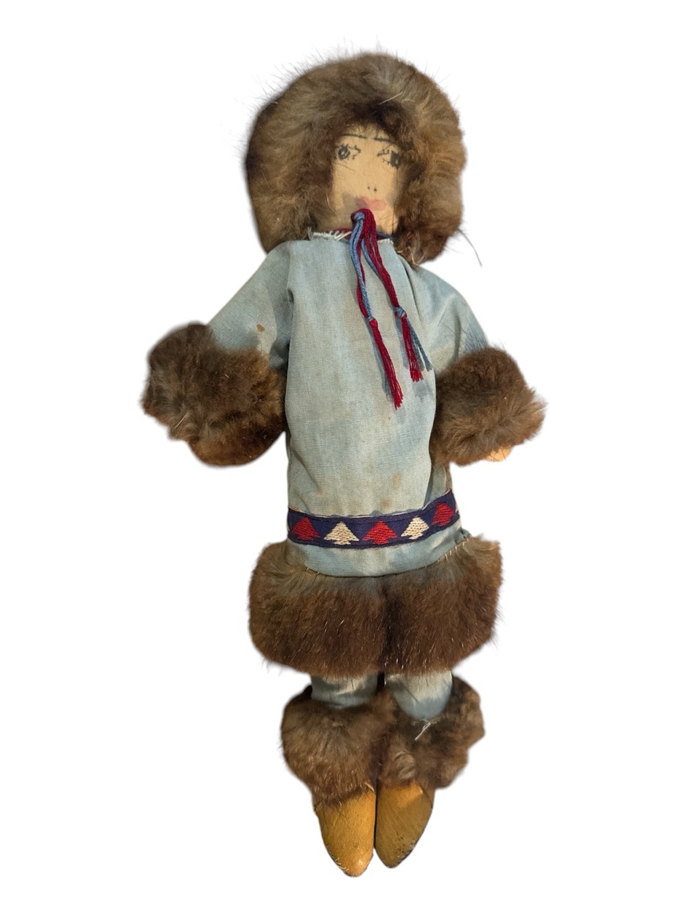 Vintage Inuit Eskimo Style Handmade Doll Fur Trim Souvenir Folk Art